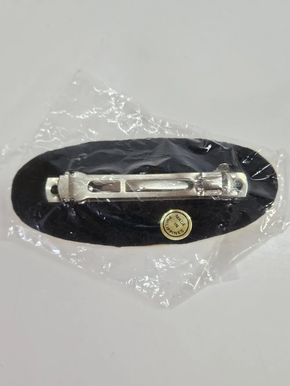 NEW VINTAGE 90s Black and Gold Woven OVal Hair Barrette Clip French Clip